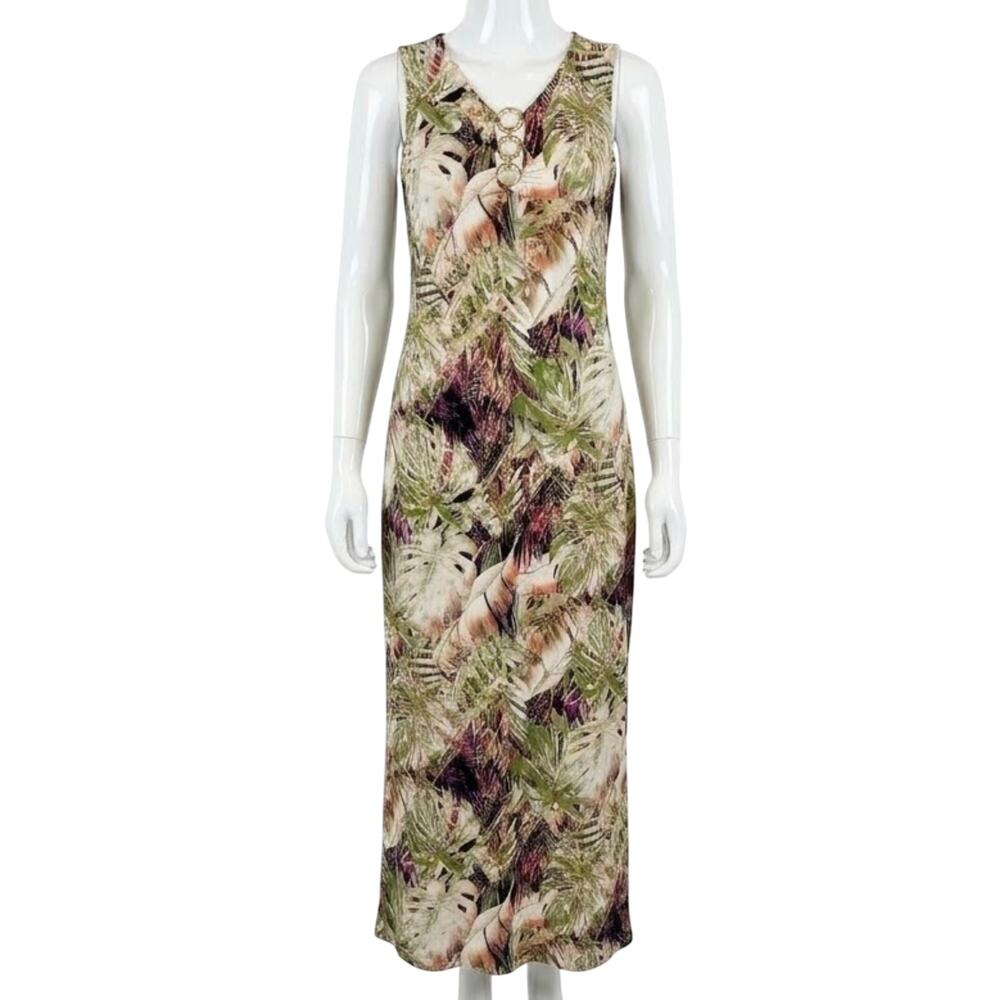 Chelsea Taylor Maxi Dress Size S Green Purple Tropical Sleeveless Resort Beach